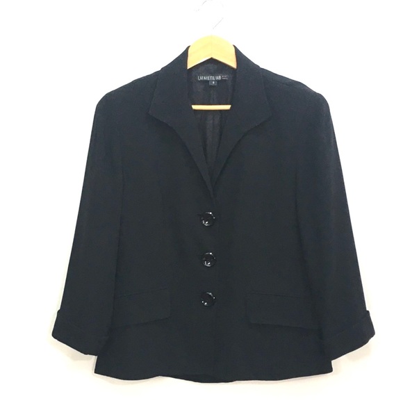 Lafayette 148 New York Jackets & Blazers - LAFAYETTE148 West Crepe Black Three Buttoned Lined Blazer